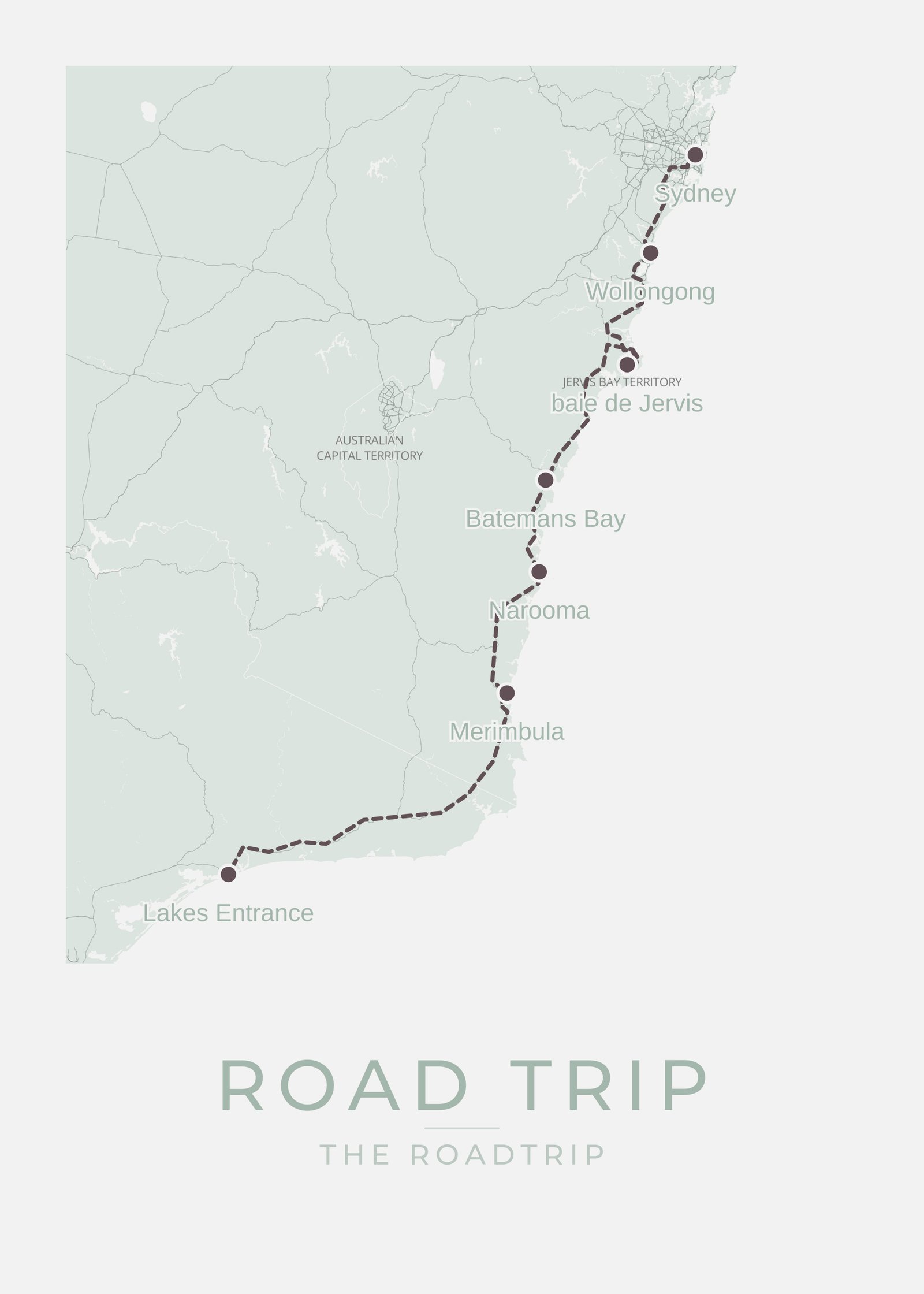 Canadian Rockies custom road trip map poster Soft Mint